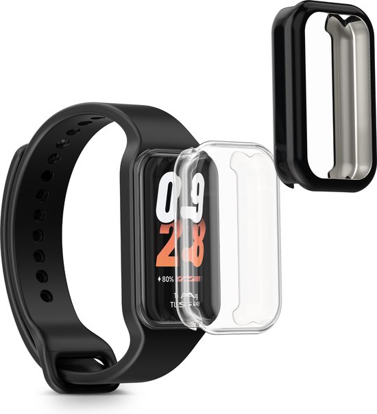 Foto: Kwmobile 2x smartwatch hoes geschikt voor xiaomi smart band 8 active redmi band 2 hoesje siliconen sporthorloge cover activity tracker case in transparant zwart