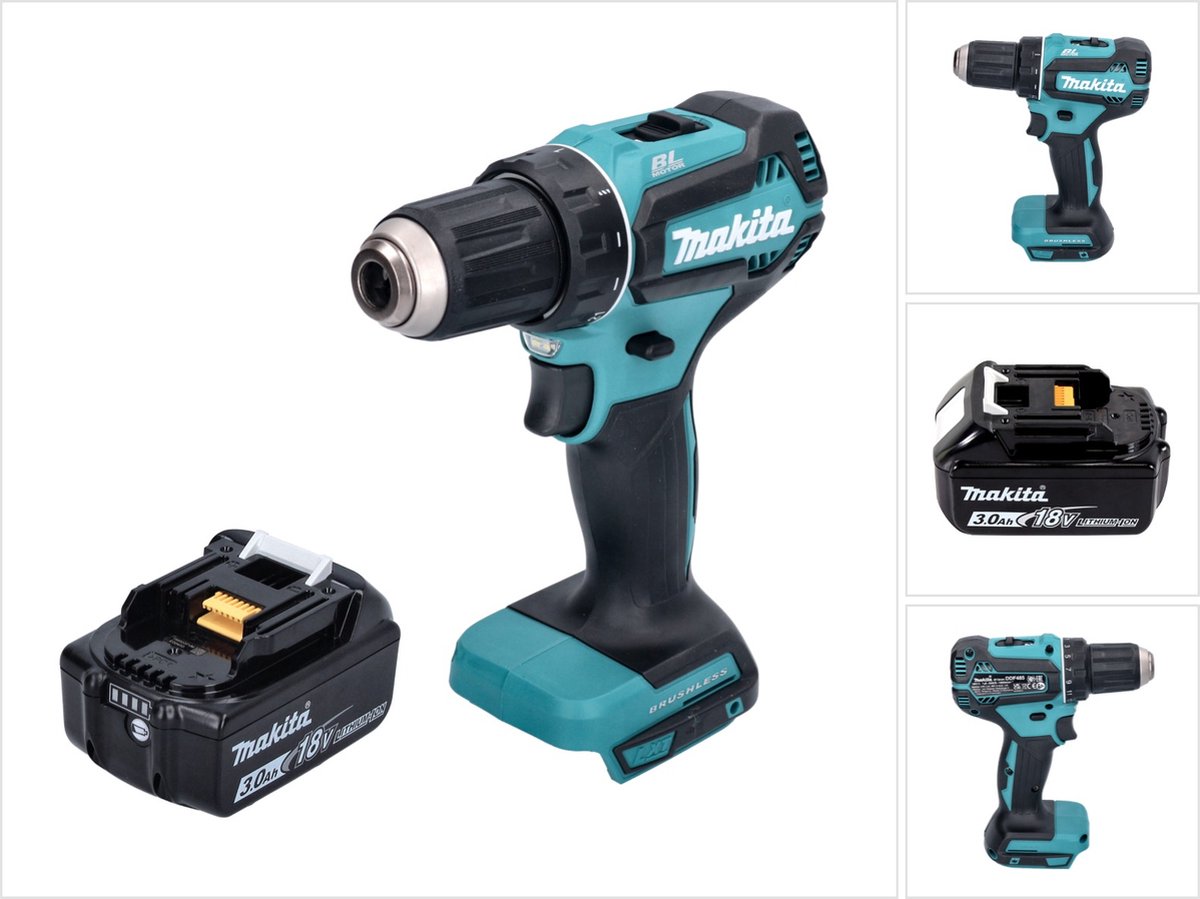Makita DDF 485 F1 accuboormachine 18 V 50 Nm borstelloos + 1x accu 3,0 Ah - zonder oplader