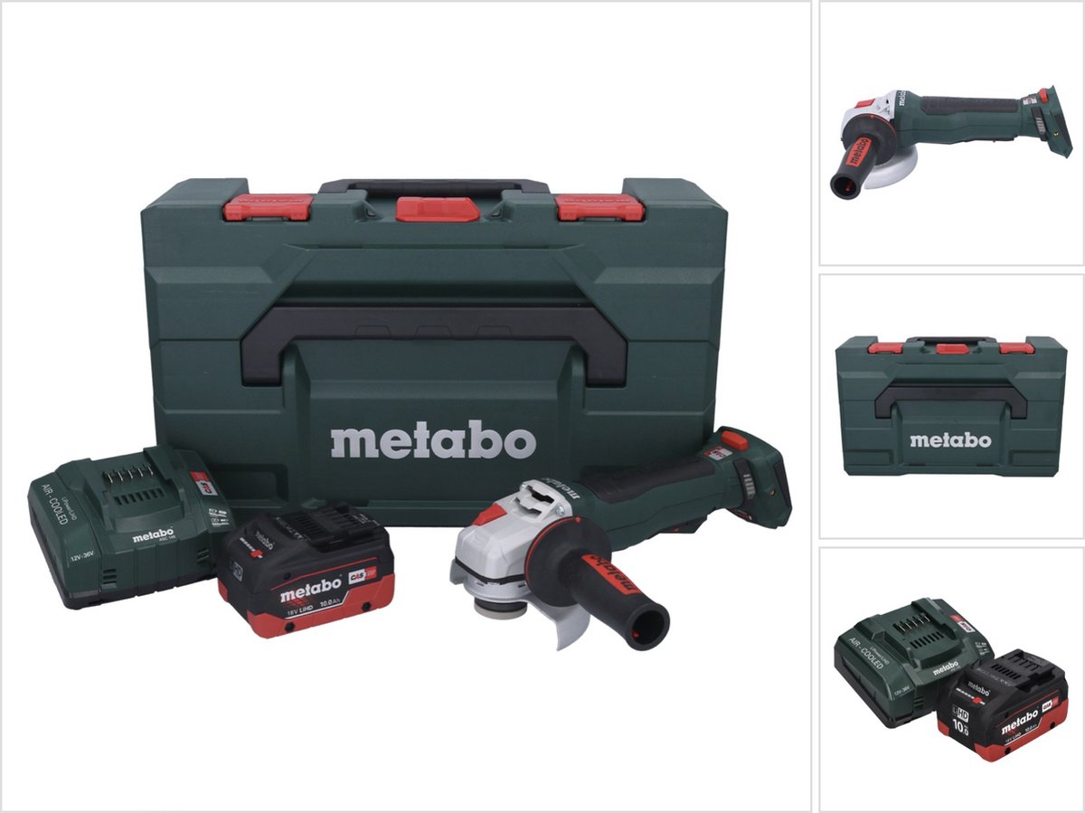 Metabo WPB 18 LT BL 11-125 Quick accu haakse slijper 18 V 125 mm borstelloos + 1x accu 10,0 Ah + oplader + metaBOX