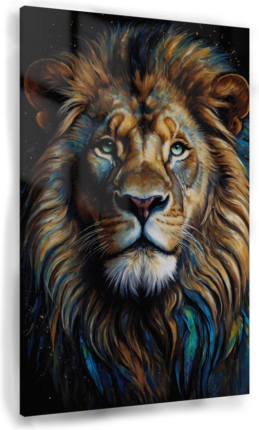 Portret leeuw schilderij - Woonkamer wanddecoratie - Schilderij leeuw - Muurdecoratie landelijk - Acrylglas - Decoratie slaapkamer - 100 x 150 cm 5mm