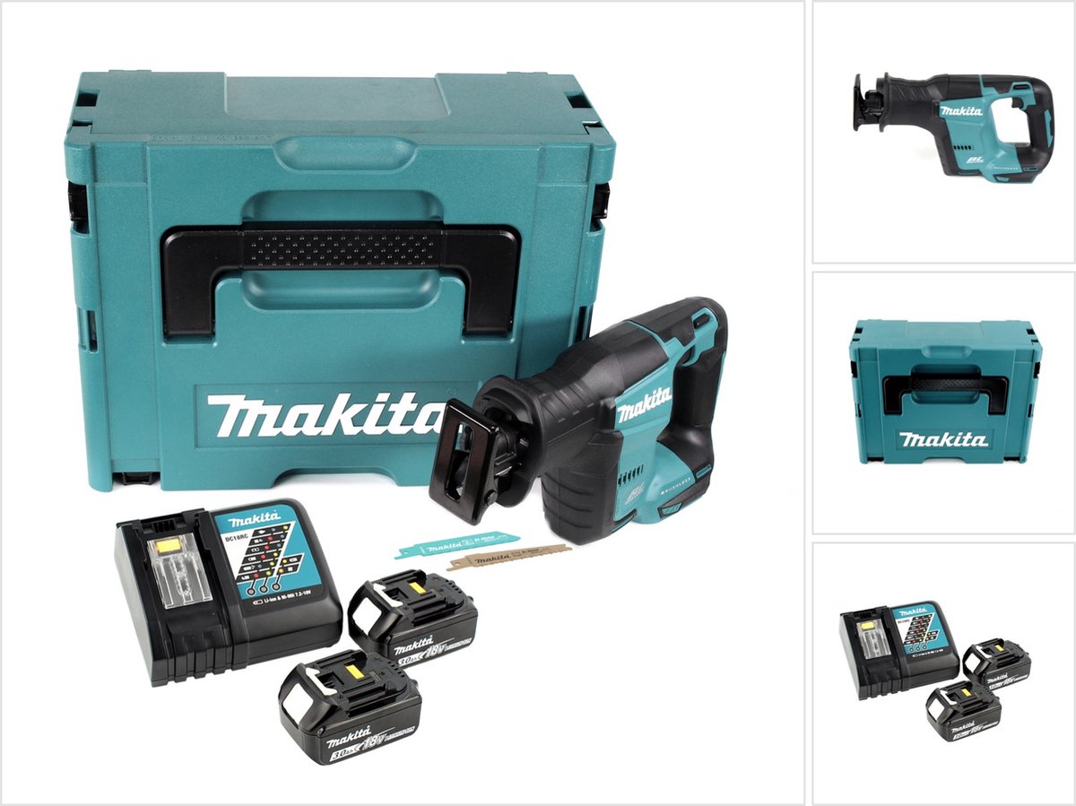 Makita DJR 188 RFJ accu reciprozaag 18 V borstelloze reciprozaag in Makpac + 2x 3.0 Ah accu + lader