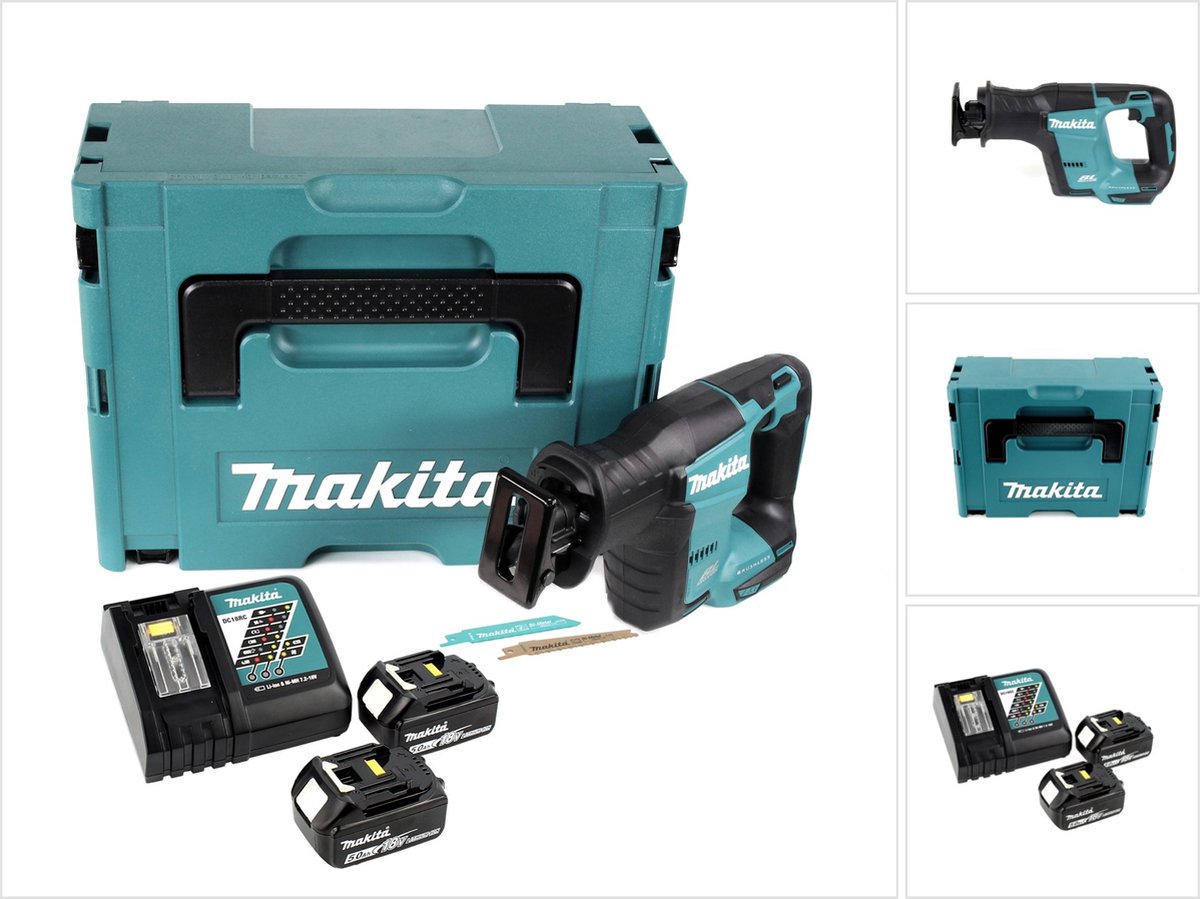 Makita DJR 188 RTJ accu reciprozaag 18 V borstelloze reciprozaag in Makpac + 2x 5.0 Ah accu + lader