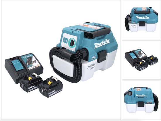 Makita DVC 750 LRG accustofzuiger LXT 18 V 67 mbar 7,5 l borstelloos + 2x accu 6,0 Ah + oplader