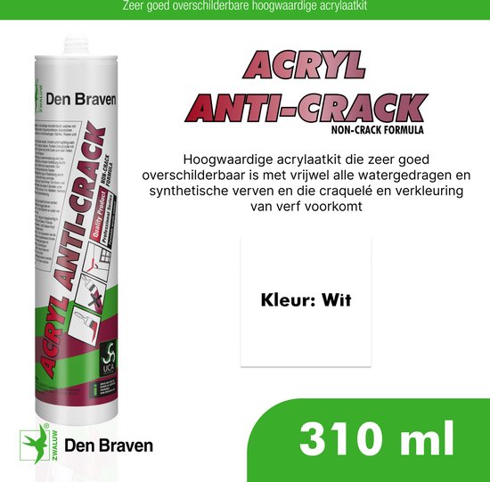Zwaluw Acryl Anti-Crack acrylaatkit wit - 310 ml.