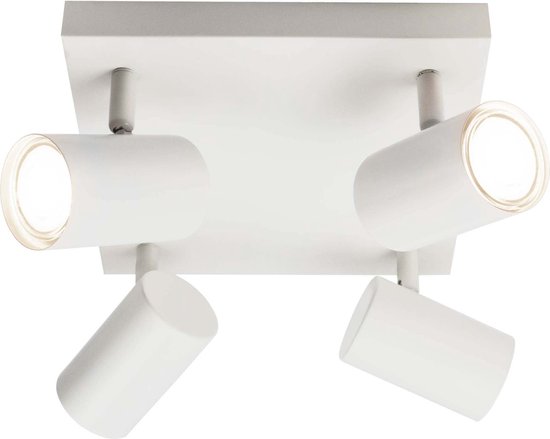 Ledvion LED plafondspot Wit 4-lichts, dimbaar, 5W, 4000K, kantelbaar, GU10 fitting, opbouwmontage, Witte lamp, vierkante lamp, verlichting, IP20, GU10 fitting, incl. GU10 lamp