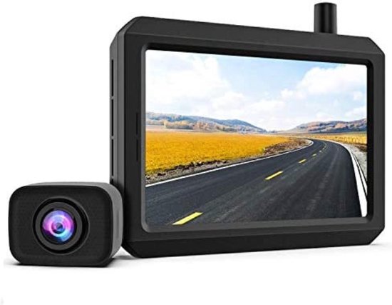 VECHTEL Achteruitrijcameraset, IPS HD, 9 inch, draadloos met 2 camera's, BSD/DVR, auto-achteruitrijcamera, draadloos, waterdicht IP68, met nachtzicht voor vrachtwagen, camper, bestelwagen