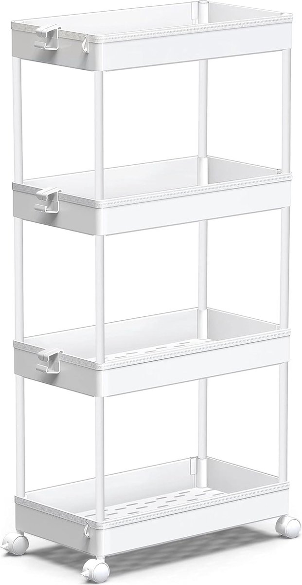 Merkloos Keukenwagentje met 4 niveaus rolwagentje nisrek op wielen ruimtebesparend badkamerrek en keukenrek voor keuken kantoor badkamer 40 x 22 x 86 cm wit