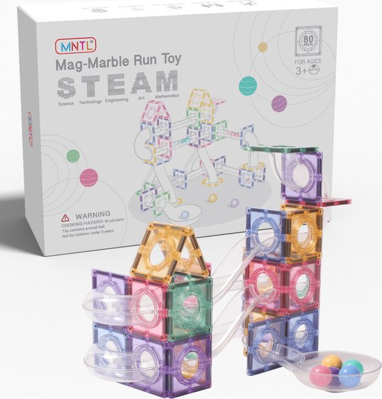 MNTL - Magnetic Tiles - Magnetische Knikkerbaan - Marble Run - 80 Stuks - Pastel - Magnetisch Bouwspeelgoed - Educatief Speelgoed - Magnetische Bouwstenen - Montessori - STEM Speelgoed