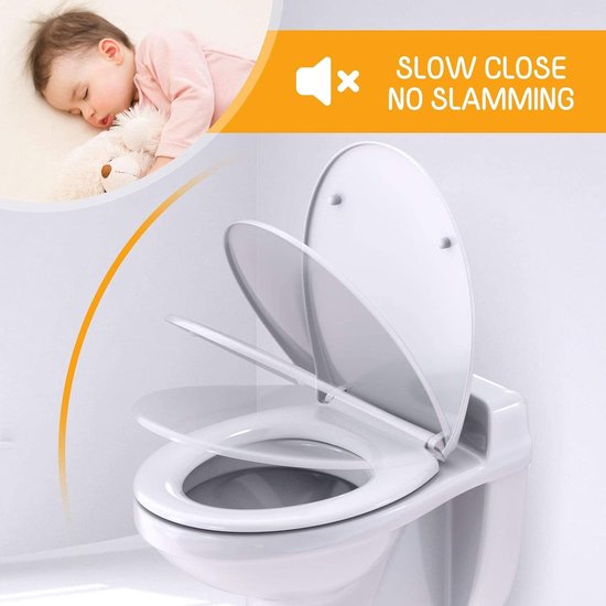 ANYCEE Wc-bril met gedempte sluiting, ultradun – wc-bril van duroplast, D-vorm, wc-bril met Quick-Release, universele kuip, snelle montage, elegante wc-bril in wit