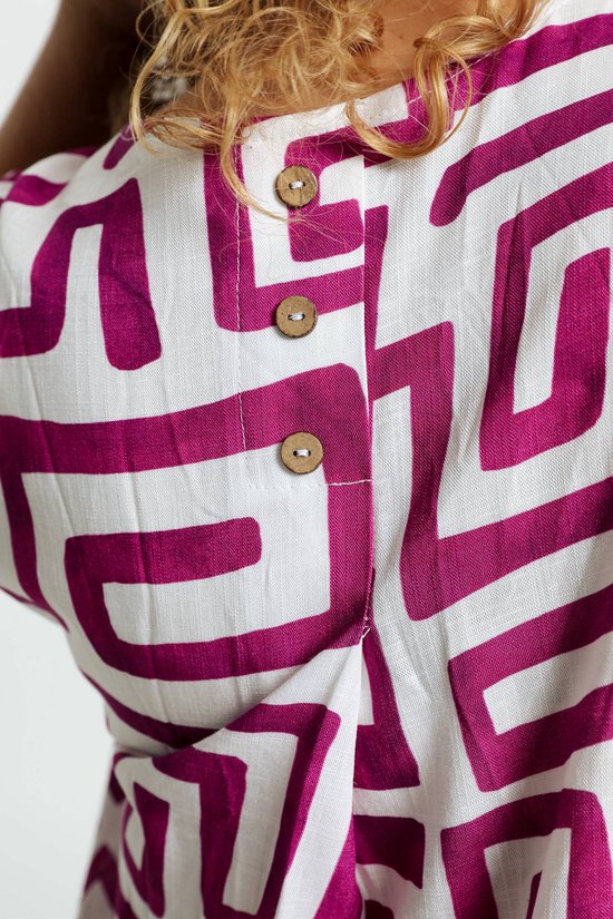 Paprika Losse blouse in viscose met grafisch motief en kokosnootknoop