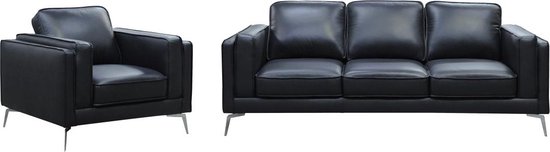 Driezitsbank en fauteuil van zwart leer LECCO L 222 cm x H 85 cm x D 94 cm