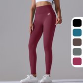 UNA - Legging de sport femme - Vêtements de sport femme - Pantalon de sport femme - Yoga Vêtements Femme - Squat proof - Taille haute - Shapewear - Rouge Taille M