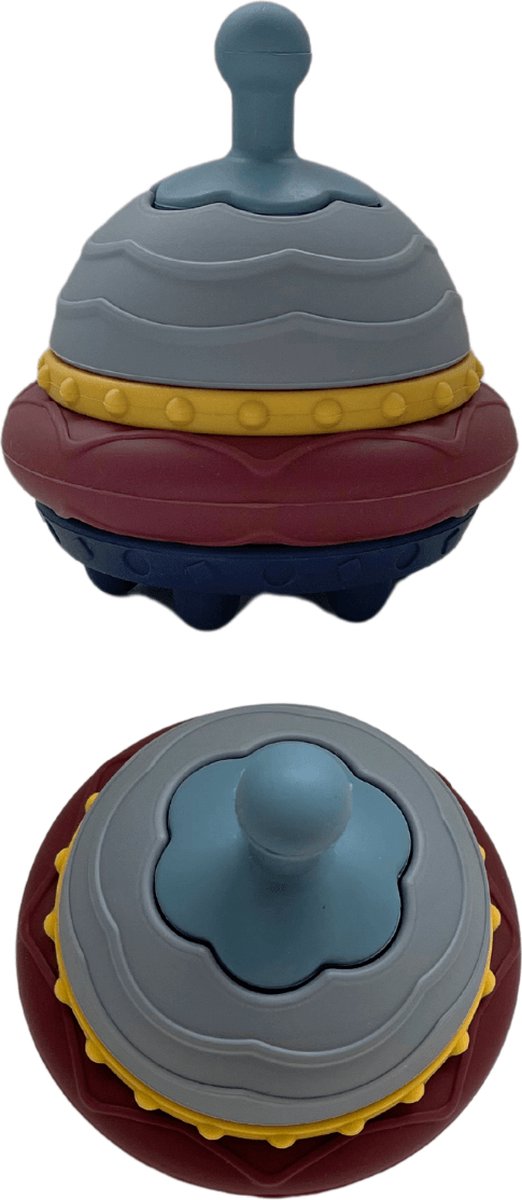 Mabebi - Ufo en auto speelset - Baby speelgoed - Stapelspeelgoed - Badspeelgoed - Silicone Speelgoed - Cadeau idee - Blauw Geel van Mabebi — afbeelding 4