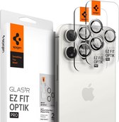 Spigen GlasTR EZ Fit Optik Pro - Protecteur d'objectif d'appareil photo adapté à Apple iPhone 15 Pro / iPhone 15 Pro Max - avec cadre d'installation - Duo Pack - Wit
