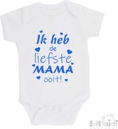Barboteuse 100 % coton « J'ai la maman la plus douce de tous les temps ! » Fête des Mères Garçons Katoen Wit/bleu Taille 56/62