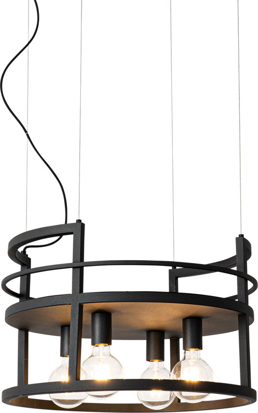 QAZQA cage rack - Lampe suspendue industrielle - 4 lumières - Ø 57 cm - Zwart - Industriel - Salon | Chambre à coucher | Cuisine