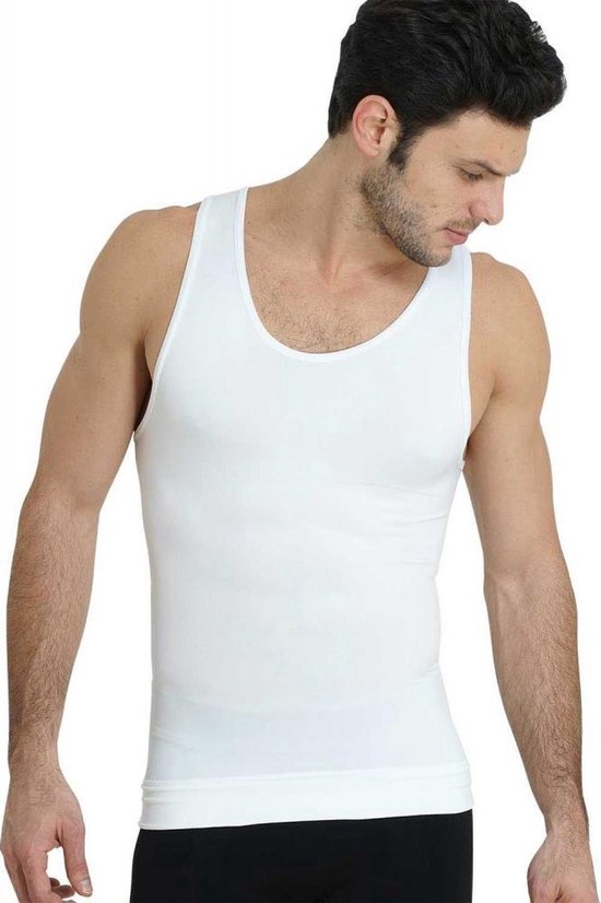*** Corrigerend Hemd Mannen Large - Body Buik Shapewear Shirt - Figuurcorrigerend Correctie Ondershirt - Onderhemd - Wit - van Heble® ***