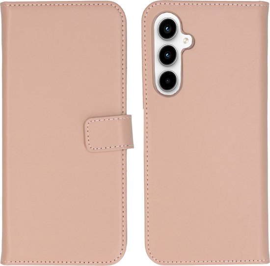 Selencia Hoesje Geschikt voor Samsung Galaxy A35 Hoesje Met Pasjeshouder - Selencia Echt Lederen Bookcase - roze