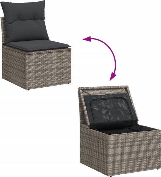vidaXL - 12 pièces - Ensemble de salon - avec - coussins - poly - rotin - gris