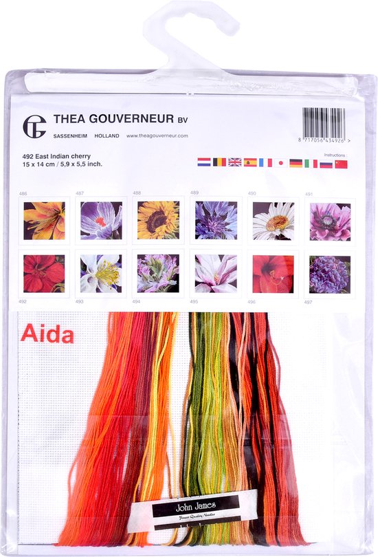 Thea Gouverneur Borduurpakket Vlinder Kamperfoelie - Voorgesorteerde DMC Garens Op Aida 29x18 Cm