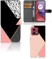GSM Hoesje Geschikt voor Motorola Moto G84 Bookcase Black Pink Shapes