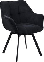 Chaise de salle à manger CLP Jordi - Sans accoudoirs - Structure en métal - Tissu côtelé - noir
