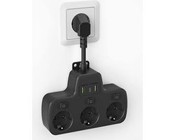 Slimme stekkerdoos - Smart stekkerdoos - Stekkerdoos met usb - Stekkerdoos met schakelaar - Zwart