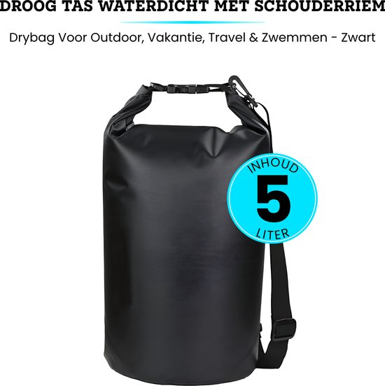 Somstyle Drybag 5 Liter - Droog Tas Waterdicht met Schouderriem - Voor Outdoor, Vakantie, Travel & Zwemmen - Zwart