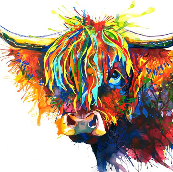 Allernieuwste peinture sur toile .nl® * Highland Cow Grafitti - Art * - Art sur votre mur - Grafitti - Couleur - 60 x 60 cm