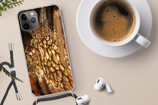 Coque avec cordon iPhone 11 Pro - Peinture - Marron - Pouring Paint - Siliconen - Bandoulière - Coque arrière avec cordon - Coque pour téléphone avec cordon - Coque avec corde