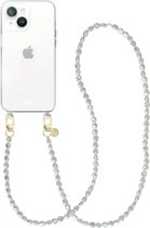 xoxo Wildhearts siliconen hoesje - Geschikt voor iPhone 14 - Pearlfection - Telefoonhoesje - Hoesje met koord - Parelketting - lang telefoonkoord - Transparant hoesje (lange variant)