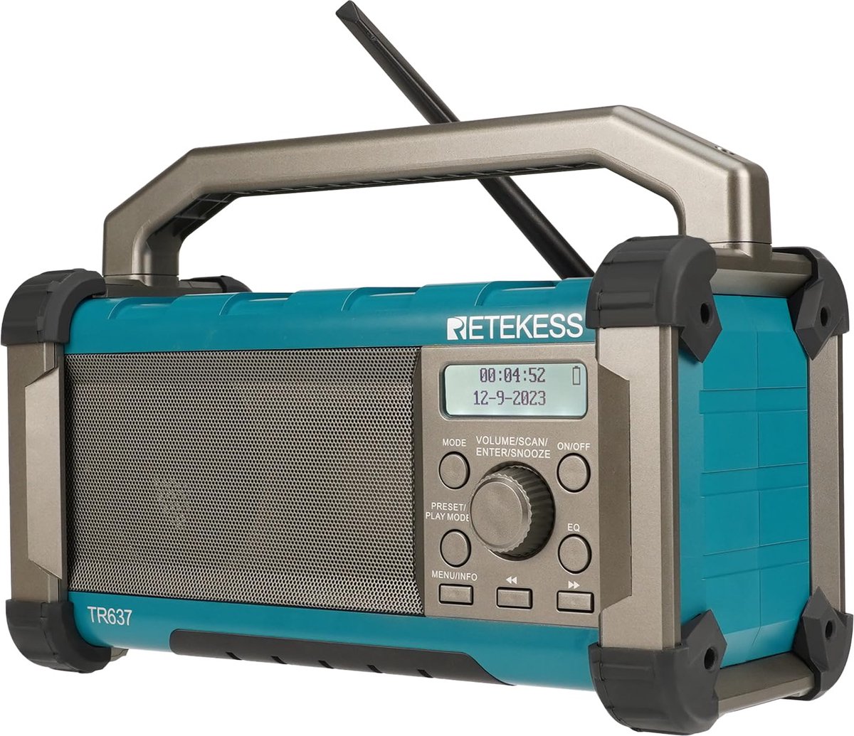 Beroli - Retekess TR637 - Jobsite Wireless Bluetooth-radio - FM AM Oplaadbare 4000 MAh Batterijwerk Radio - Draagbare Handgreep - Dubbele drop-proof - Werkplek of tuinradio