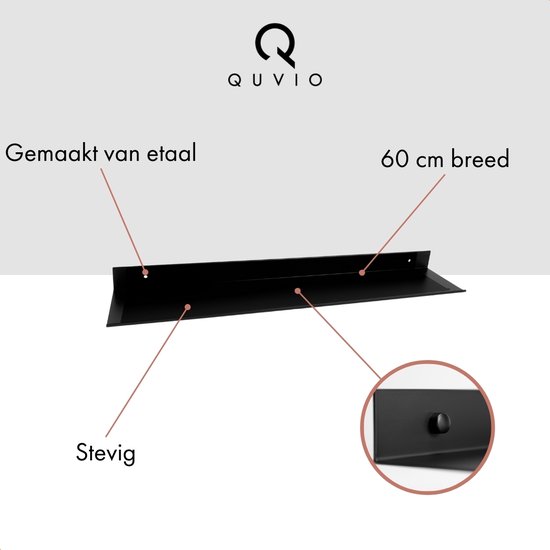 Zwarte metalen wandplank, 60 cm breed, gemaakt van staal, stevig.