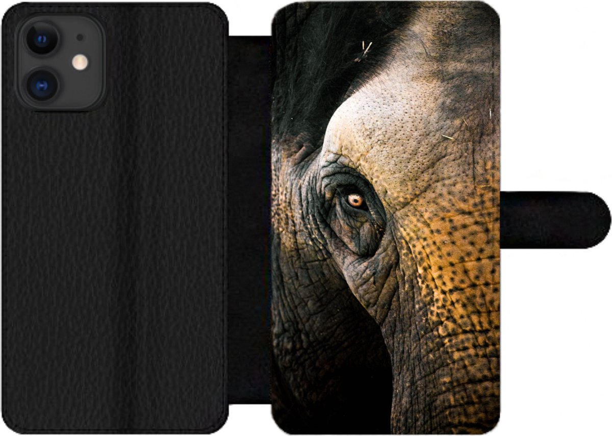 Telefoonhoesje Geschikt voor iPhone 12 Pro Max telefoonhoesje - Olifant - Close up - Dieren - Natuur - Met vakjes - Wallet case met magneetsluiting