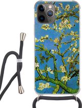 Hoesje met koord Geschikt voor iPhone 12 Pro - Amandelbloesem - Vincent van Gogh - Siliconen - Crossbody - Backcover met Koord - Telefoonhoesje met koord - Hoesje met touw