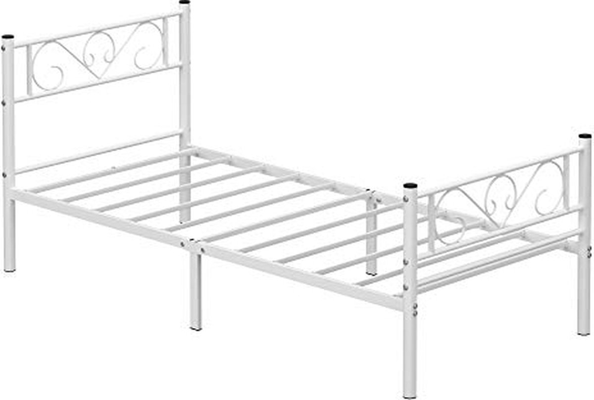 Bedframe 90 x 190 - Eenpersoonsbedden - Bedframe metaal - Bed - Met lattenbodem - Voor volwassenen en tieners - 90 x 190 cm - Metaal - Wit