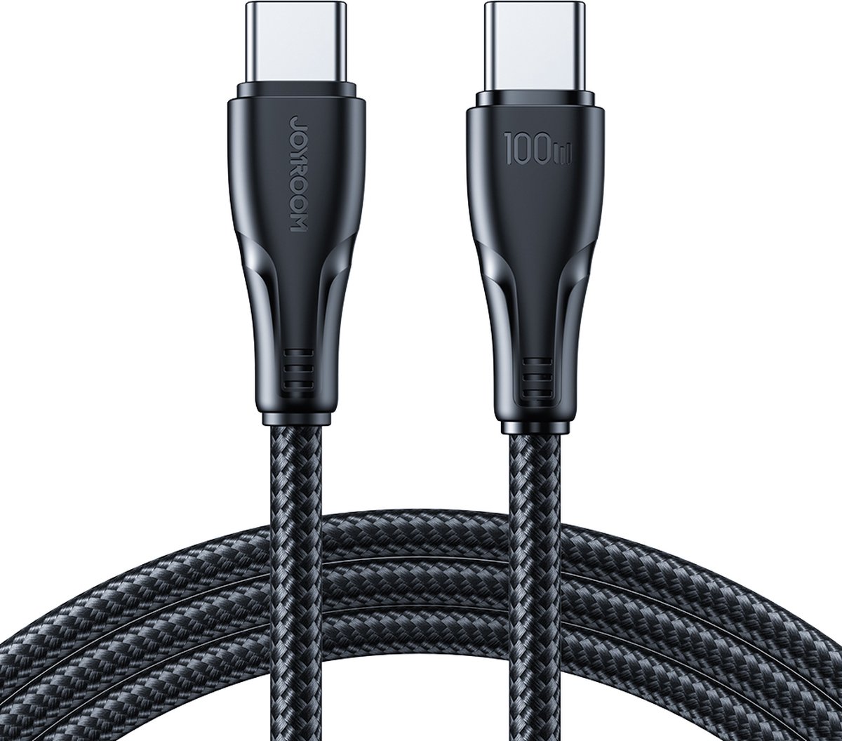 Joyroom 100W Nylon Type-C naar Type-C oplaadkabel 1.2m met snellaadfunctie - Zwart