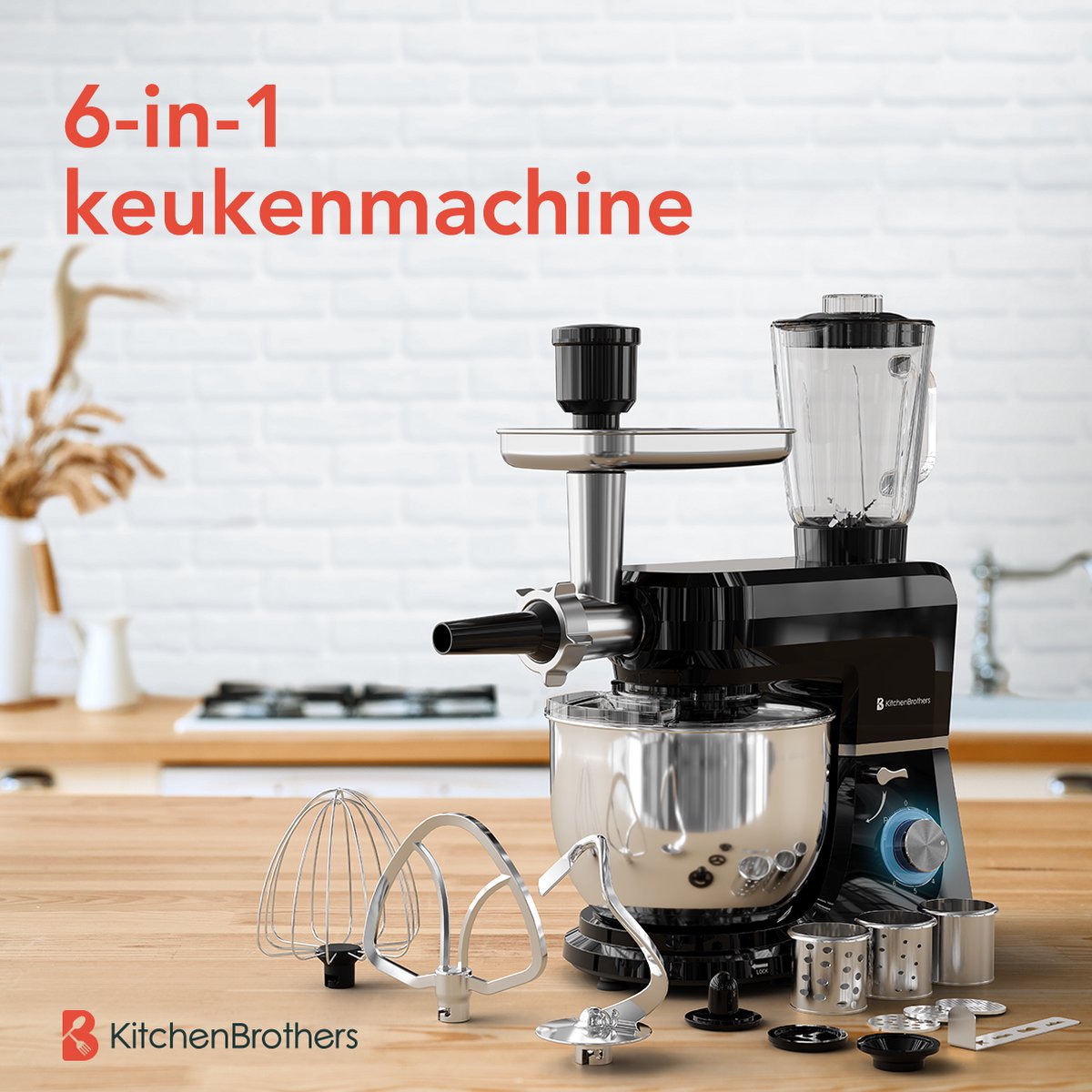KitchenBrothers 6-in-1 keukenmachine met gehaktmolen en blender thumbnail 2