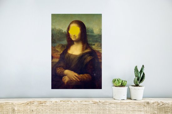 Mona Lina van oude meester Leonardo da Vinci met gele klodder verf 20x30 cm - klein - Foto print op Poster (wanddecoratie woonkamer / slaapkamer) - PosterMonkey