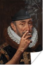 Willem van Oranje door Oude Meester Adriaen Thomasz draagt een bolhoed en rookt een sigaret 20x30 cm - klein - Foto print op Poster (wanddecoratie woonkamer / slaapkamer)