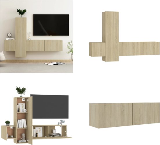 vidaXL 3-delige Tv-meubelset spaanplaat sonoma eikenkleurig - Tv-meubel - Tv-meubelen - Tv-meubels - Tv-meubilair