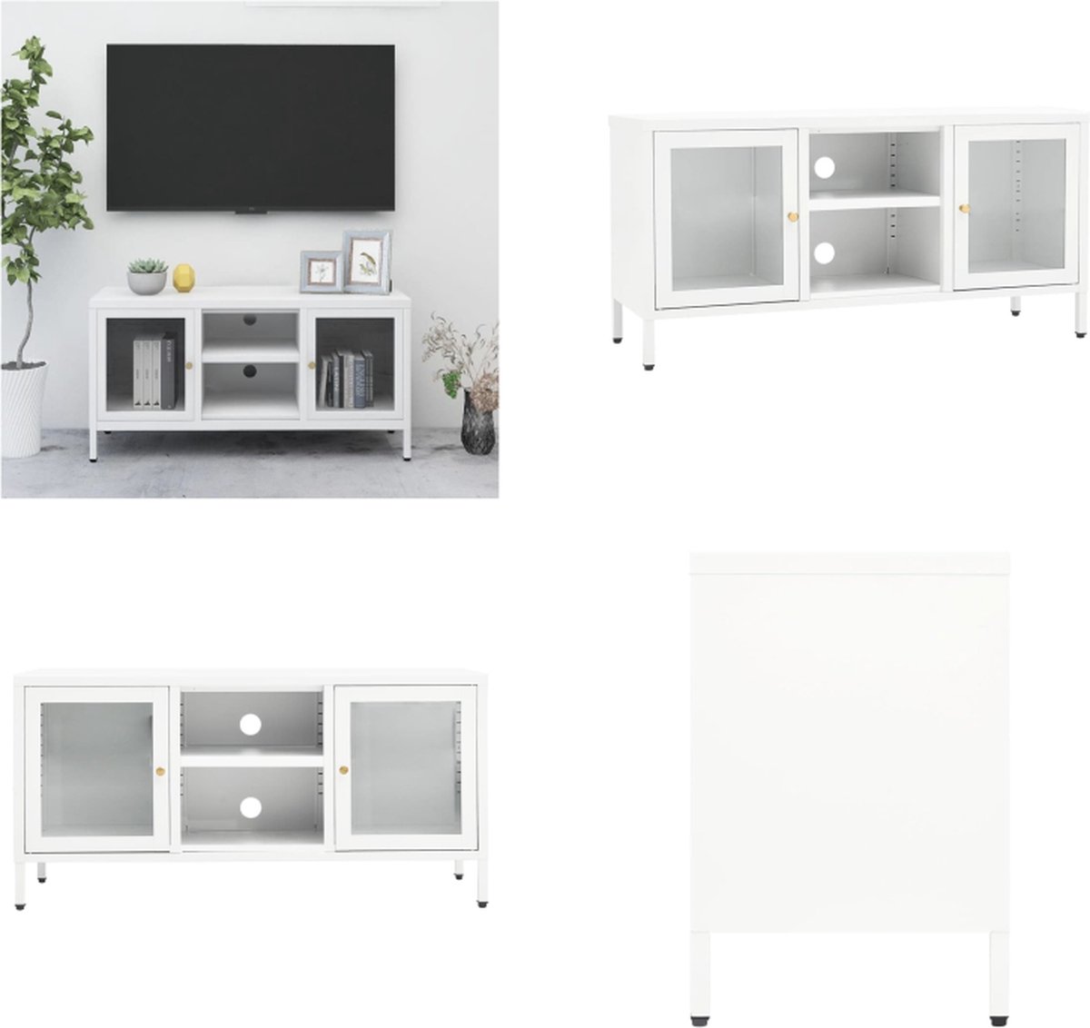 vidaXL - Tv-meubel - 105x35x52 - cm - staal - en - glas - wit