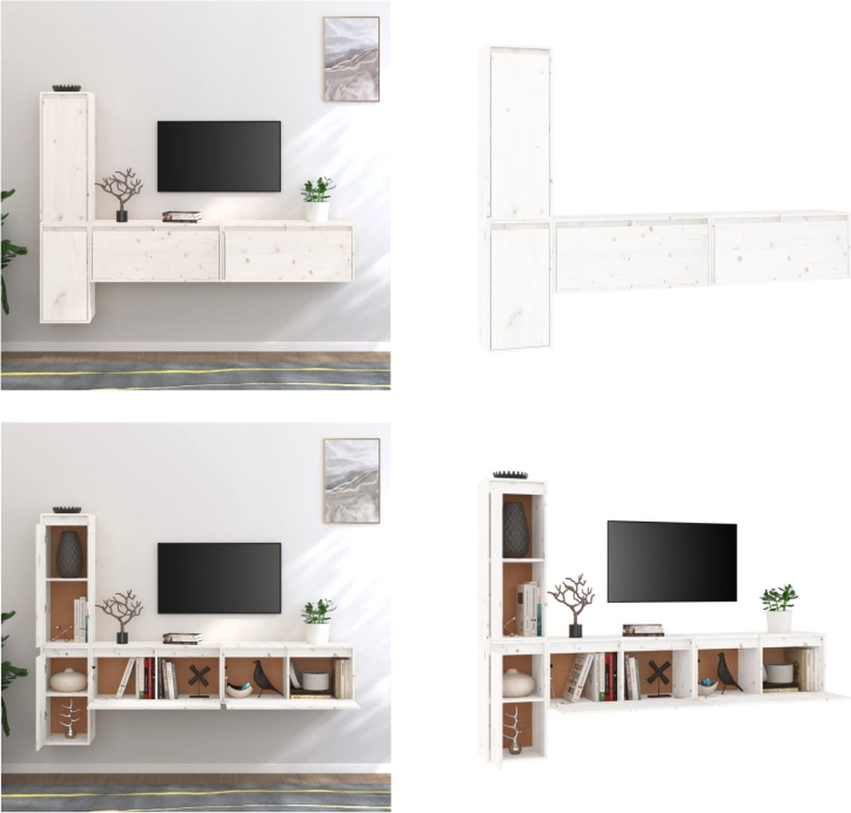 vidaXL - Tv-meubelen - 4 - st - massief - grenenhout - wit