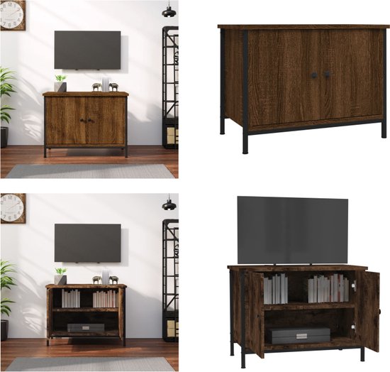 vidaXL Tv-meubel met deuren 60x35x45 cm bewerkt hout bruin eiken - Tv-meubel - Tv-meubels - Tv-standaard - Tv-meubel