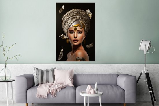 Poster Vrouw - Bankbiljetten - Zwart - 80x120 cm