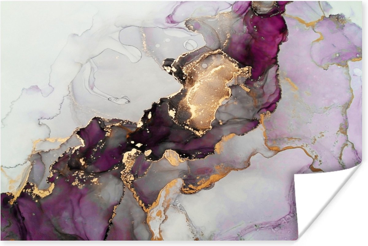 Poster Marmer - Abstract - Goud - Paars - 120x80 cm