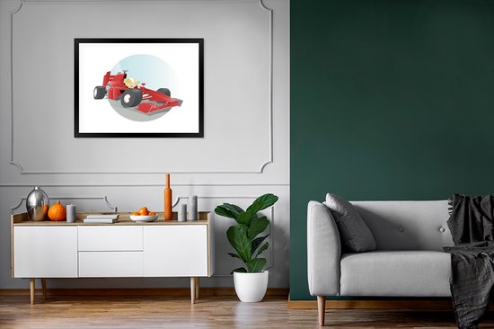 Fotolijst incl. Poster - Een illustratie van een jongetje die in een Formule 1 wagen rijdt - 80x60 cm - Posterlijst