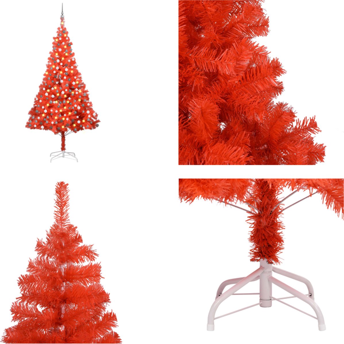 vidaXL Kunstkerstboom met LED's en kerstballen 210 cm PVC rood - Kunstkerstboom - Kunstkerstbomen - Kerstboom - Kerstdecoratie