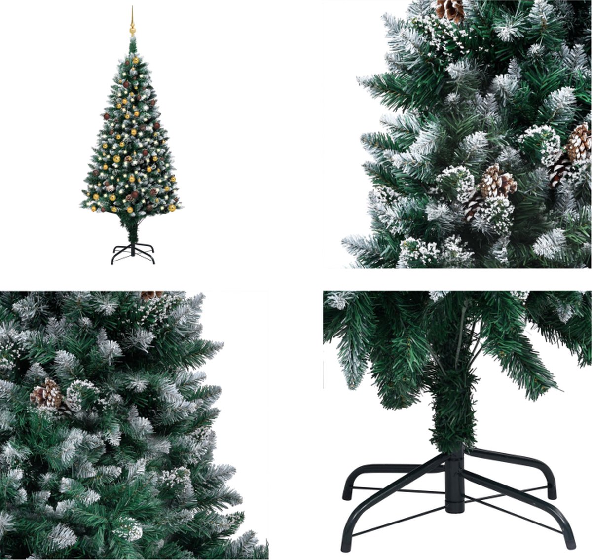 vidaXL Kunstkerstboom met LED's en kerstballen en dennenappels 210 cm - Kunstkerstboom - Kunstkerstbomen - Kerstboom - Kerstdecoratie