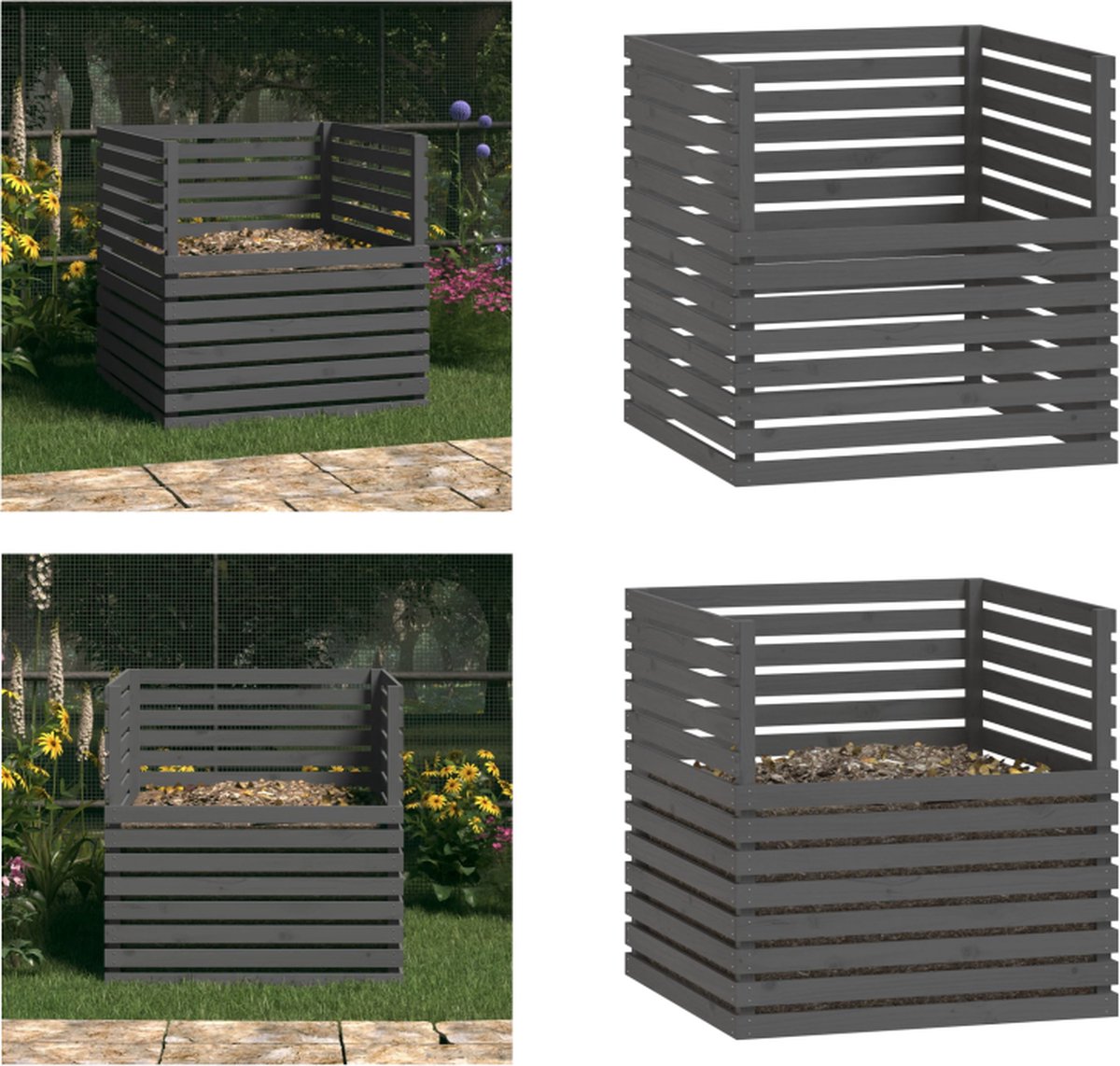 VidaXL Compostbak 100x100x102 cm massief grenenhout grijs Compostbak Compostbakken Composter Tuincompostbak